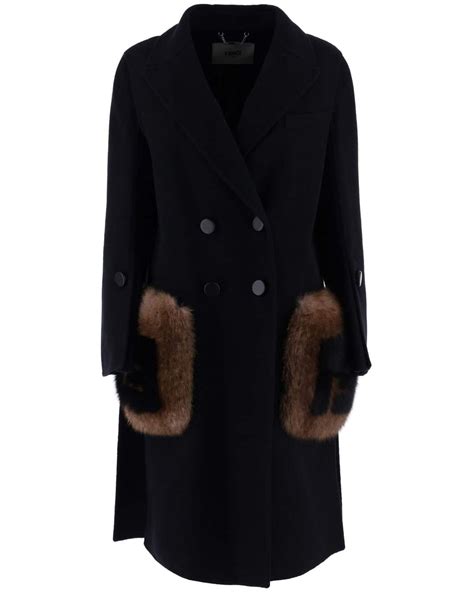 fendi double-breasted wool-blend black coat collar|Fendi Long coats and winter coats for Women .